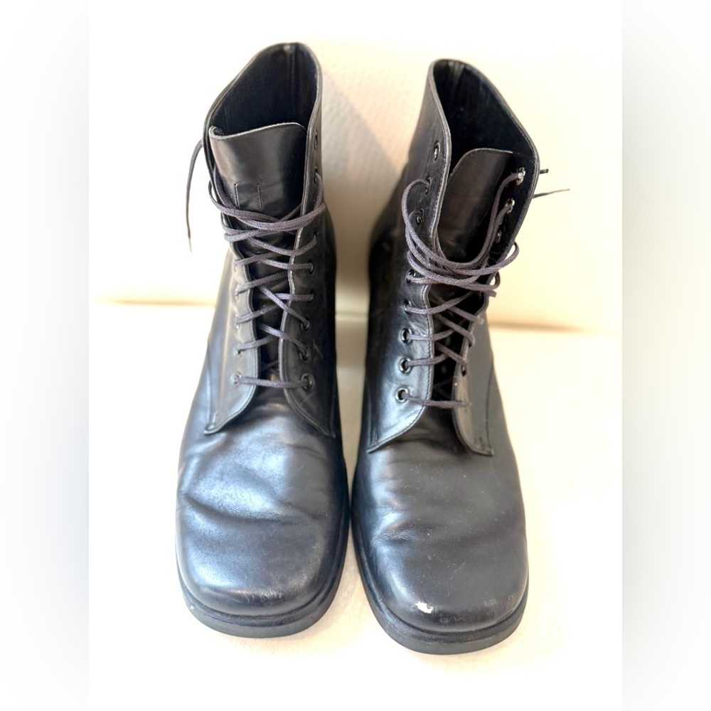 Clergerie Vintage Square Toe Black Lace Up Boots 1990s 8